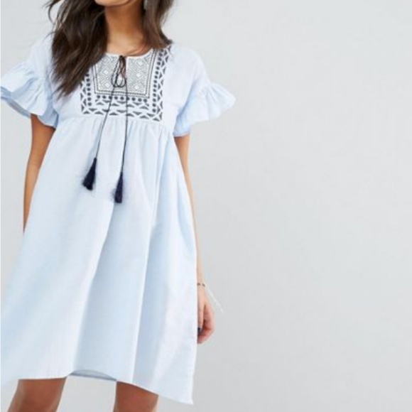 embroidered smock dress